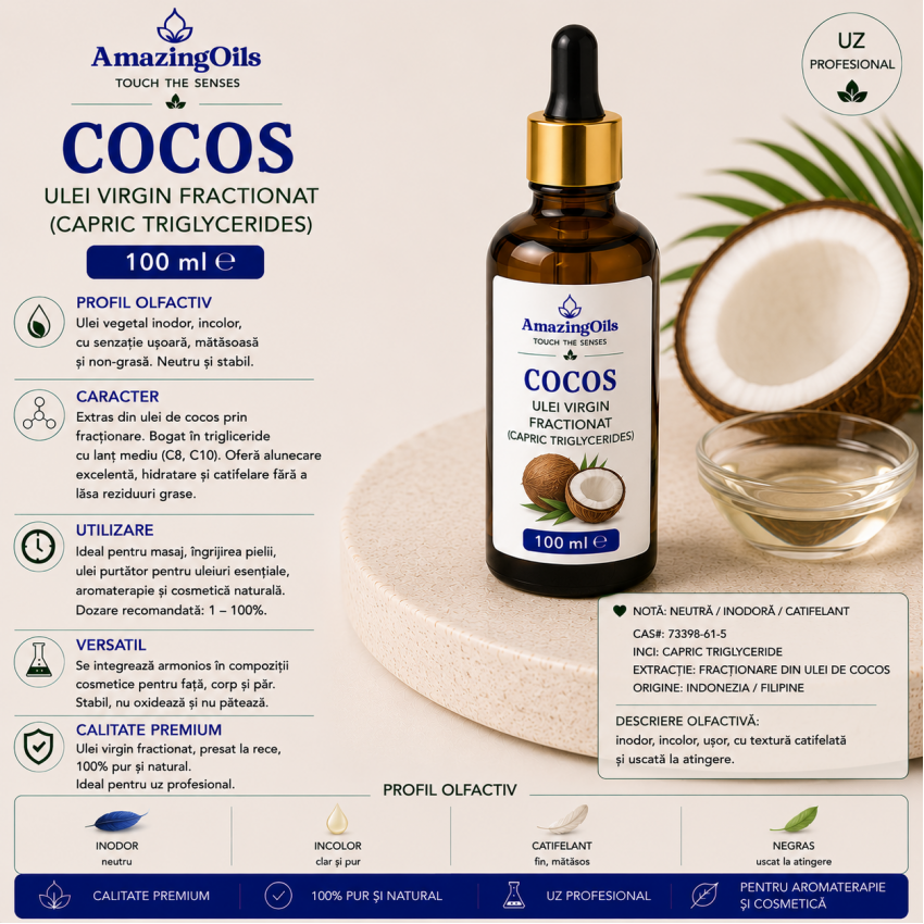 COCOS -  Ulei  virgin fractionat(capric triglycerides) sticla cu pipeta  100  ml