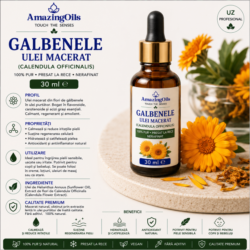 GALBENELE - ulei macerat (calendula officinalis ) sticla cu pipeta 30ml
