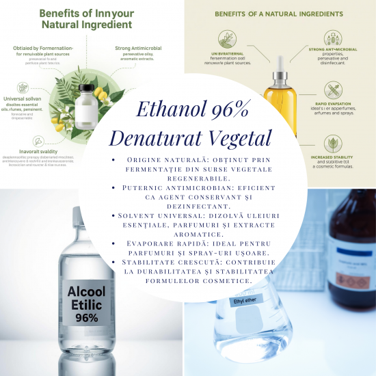 Ethanol 96% Denaturat Vegetal -Alcool Pur pentru Parfumuri și Cosmetice- 5l