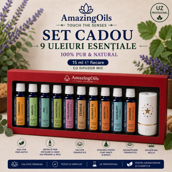 SET 9 uleiuri esentiale  100% PUR -15 ml  fiecare  plus difuzor mic NR#4