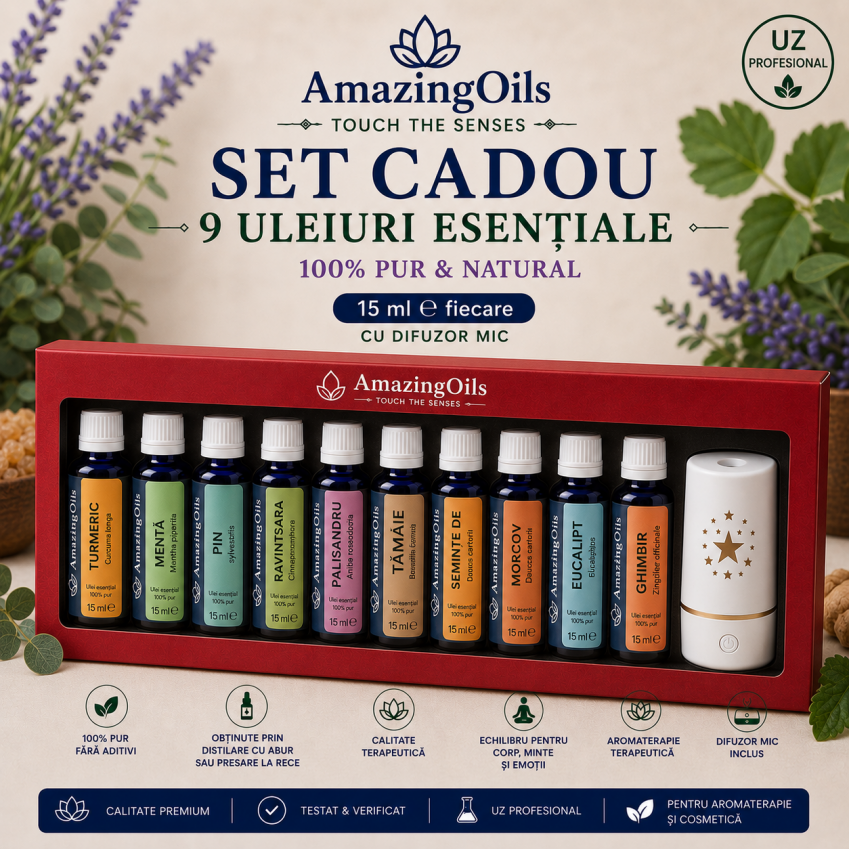 SET 9 uleiuri esentiale  100% PUR -15 ml  fiecare  plus difuzor mic NR#4