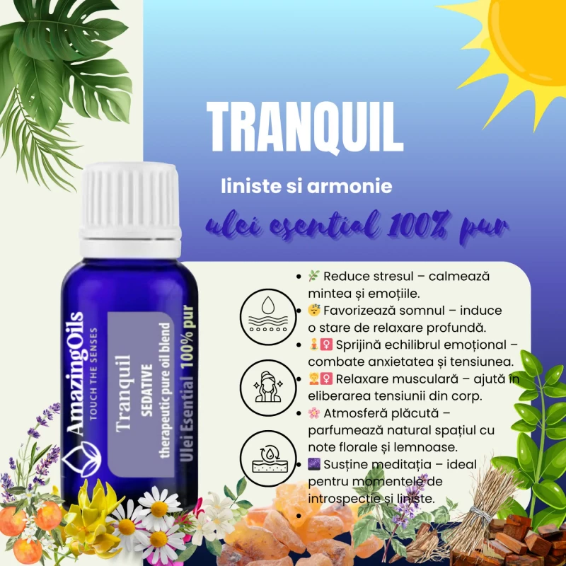 Tranquil – Amestec de uleiuri esențiale pentru liniște și armonie Interioară-15ml