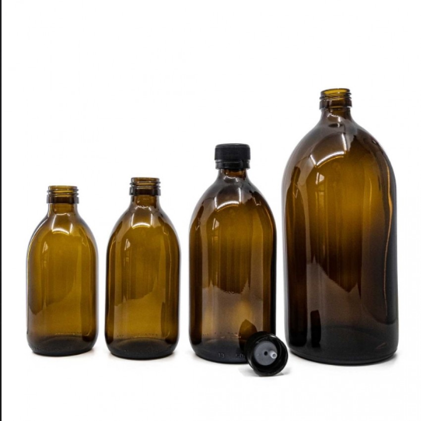 Recipient sticlă amber 1000 ml cu picurător 