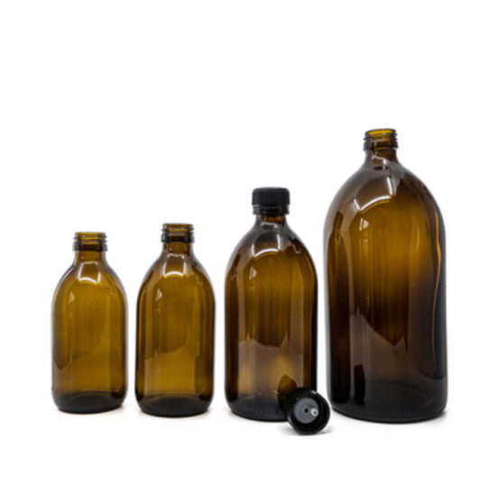 Recipient sticlă amber 500 ml cu picurător