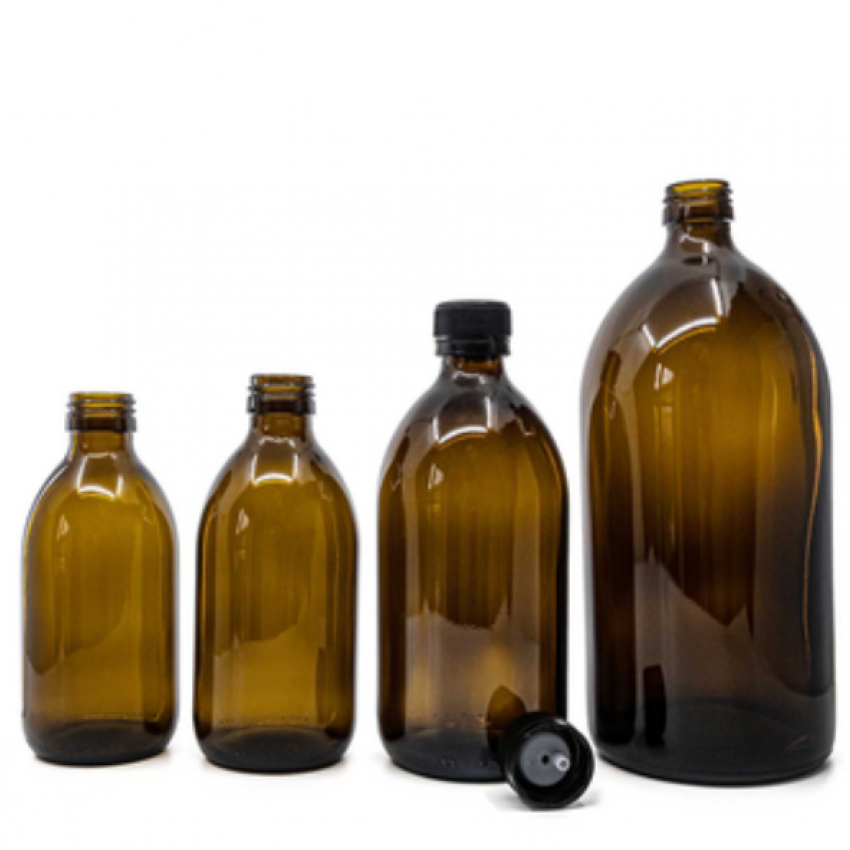 Recipient sticlă amber 500 ml cu picurător