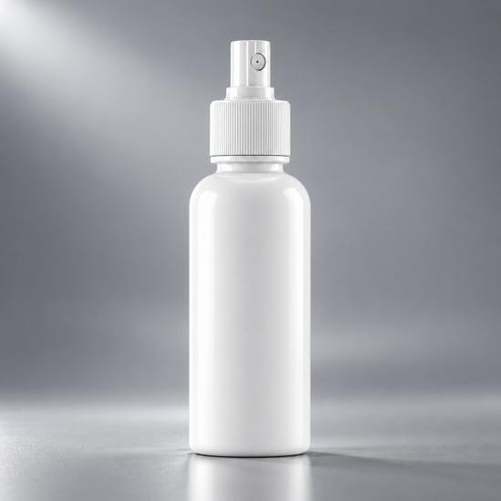 Flacon PE 100 ml, alb, filet 24 mm, cu atomizor alb