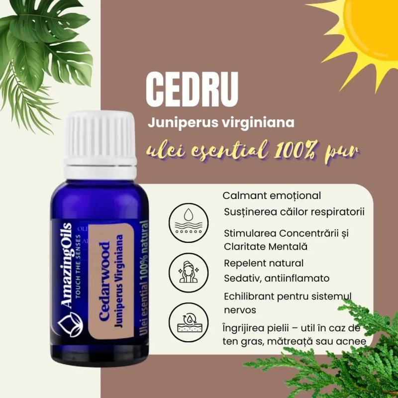 CEDRU-Ulei esential 100% pur  / CEDARWOOD OIL (Juniperus virginiana) 15 ml
