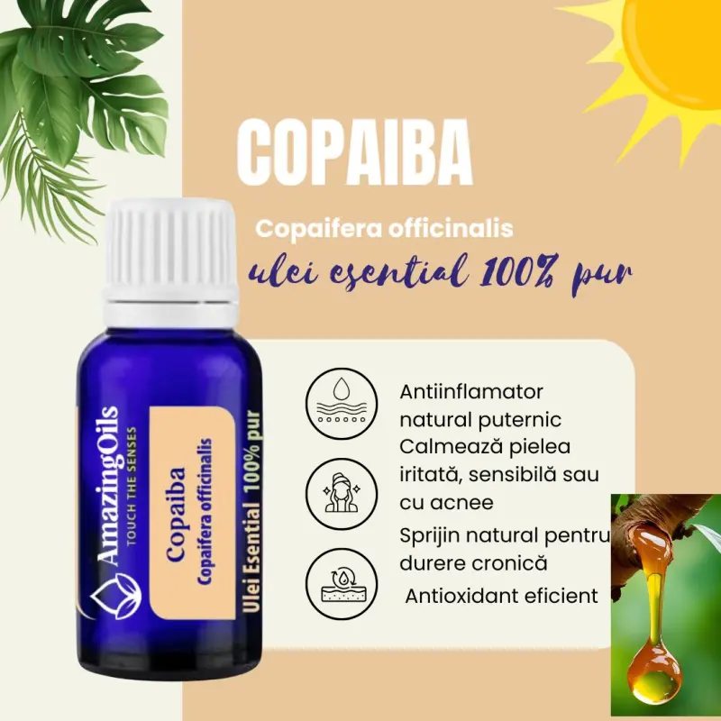 COPAIBA-Ulei esential 100% pur-COPAIBA oil (Copaifera officinalis)-15ml COPAIBA-Ulei esential 100% pur-COPAIBA oil (Copaifera officinalis)-15ml