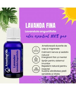LAVANDA  FINA -Ulei esential 100% pur - LAVENDER (Lavandula angustifolia)  15 ml
