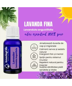 LAVANDA  FINA -Ulei esential 100% pur - LAVENDER (Lavandula angustifolia)  15 ml