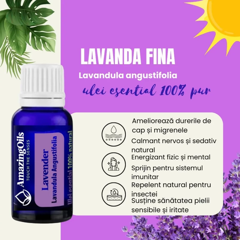 LAVANDA  FINA -Ulei esential 100% pur - LAVENDER (Lavandula angustifolia)  15 ml