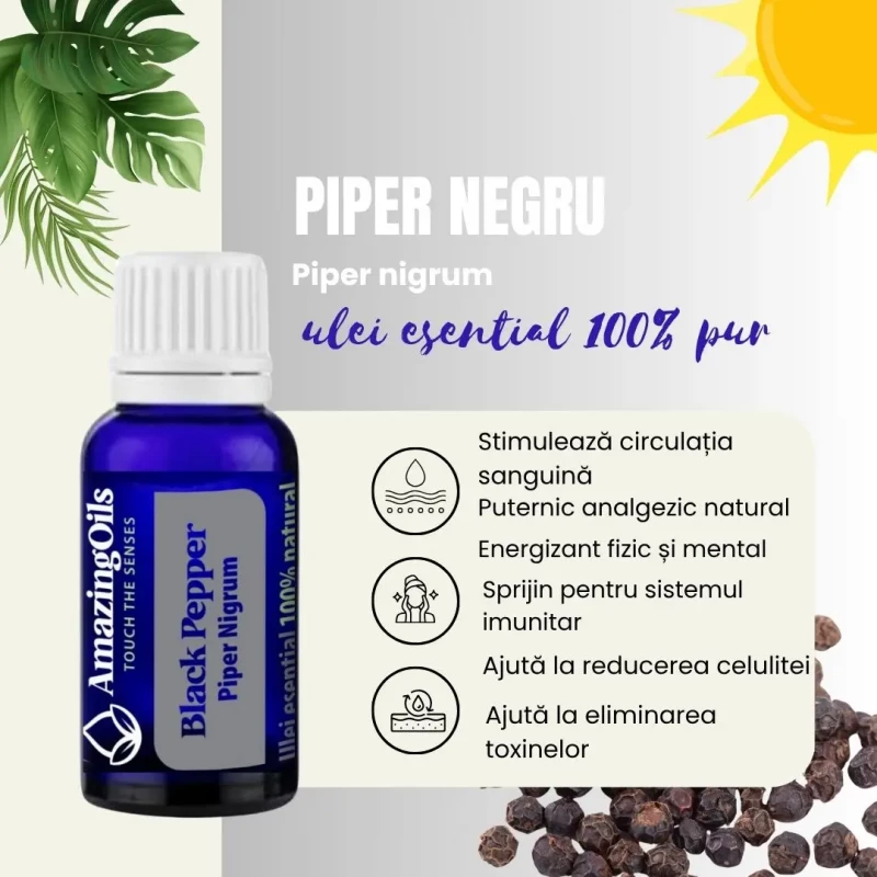 PIPER NEGRU -   Ulei esential 100% pur -  BLACK PEPPER OIL (Piper nigrum) 15ml
