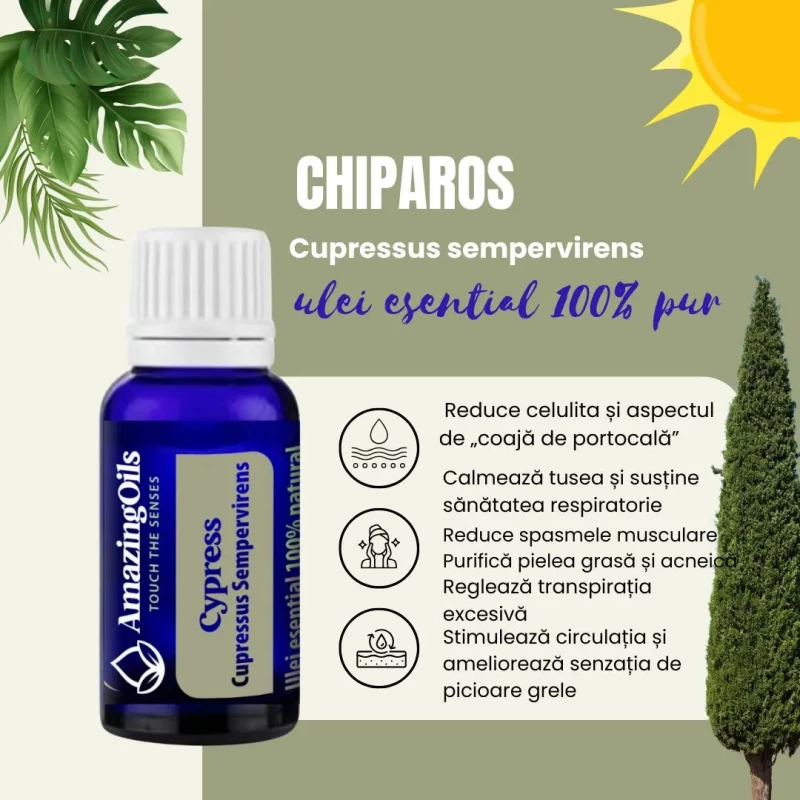  CHIPAROS - Ulei esential 100% pur - CYPRESS OIL (Cupressus sempervirens) -15ml