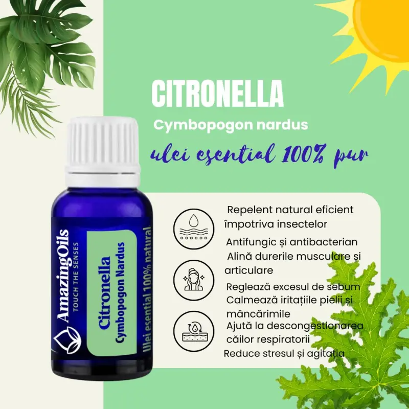  CITRONELLA -Ulei esential 100% pur - CITRONELLA OIL (Cymbopogon nardus) 15 ml