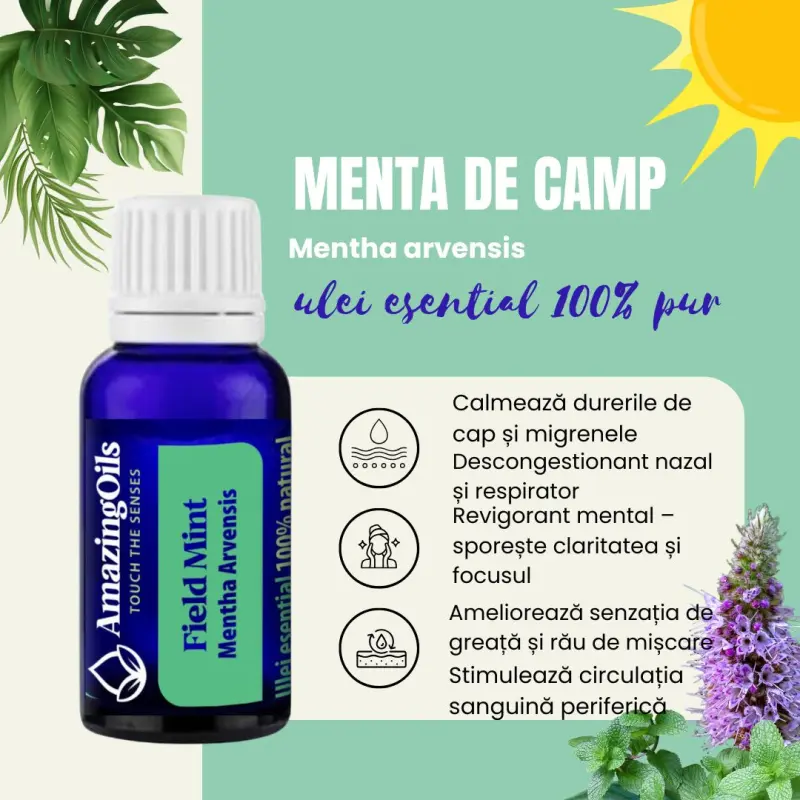 MENTA SALBATICA -Ulei esential 100% pur -  FIELD MINT OIL (Mentha arvensis) 15 ml