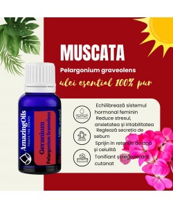 MUSCATA -Ulei esential 100% pur - GERANIUM  (Pelargonium graveolens )15ml
