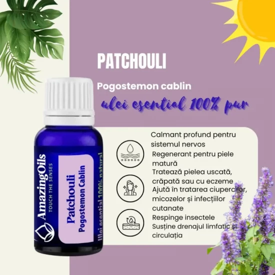 PATCHOULI  -Ulei esential 100% pur -  PATCHOULI OIL (Pogostemon cablin) 15 ml