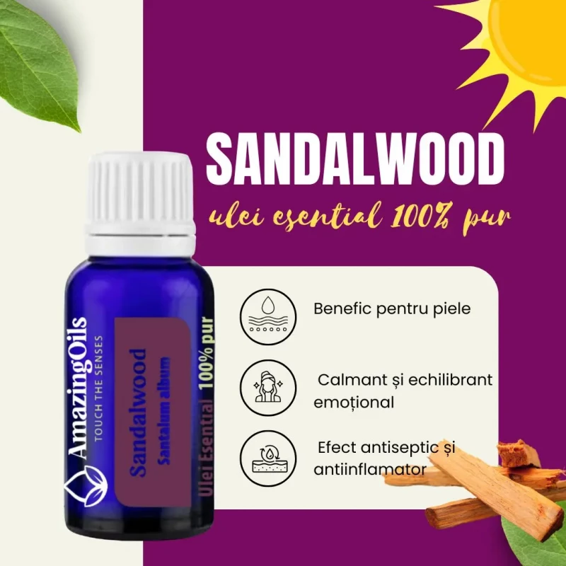 SANTAL-Ulei esential 100% pur SANDALWOOD (Santalum album)-15ml