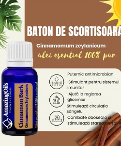   BATON DE SCORTISOARA -Ulei esential 100% pur - CINNAMON BARK OIL (Cinnamomum zeylanicum) 15 ml