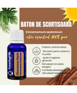   BATON DE SCORTISOARA -Ulei esential 100% pur - CINNAMON BARK OIL (Cinnamomum zeylanicum) 15 ml