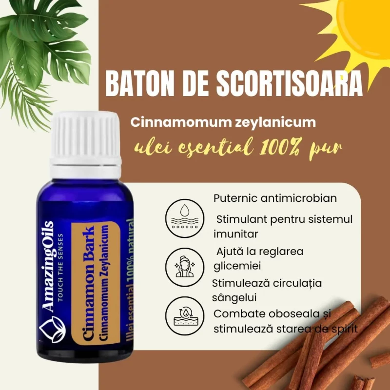   BATON DE SCORTISOARA -Ulei esential 100% pur - Cinnamomum zeylanicum 15 ml