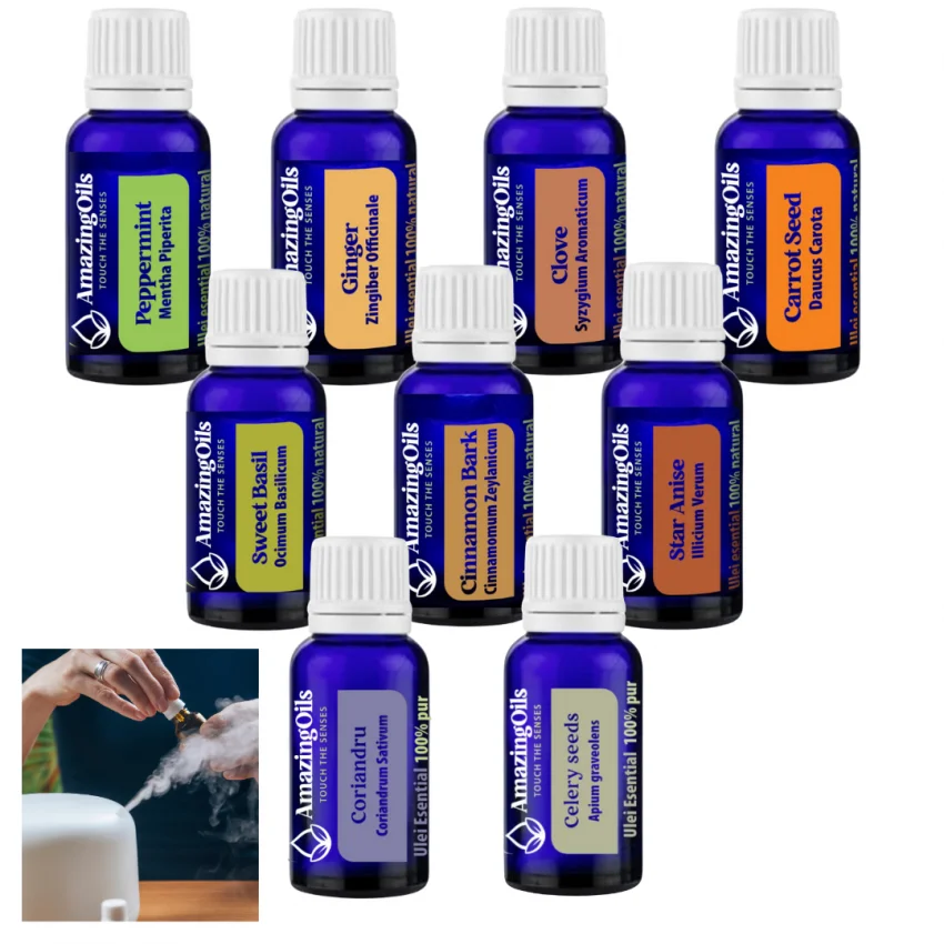 SET 9 uleiuri esentiale 100% PUR -15 ml fiecare cu difuzor mic NR#7 AROME