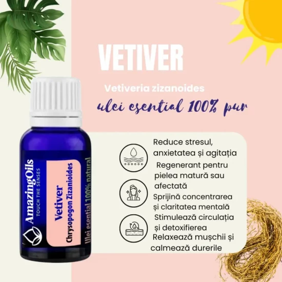 VETIVER - Ulei esential 100% pur - VETIVER OIL (Chrysopogon zizanioides) 5 ml 