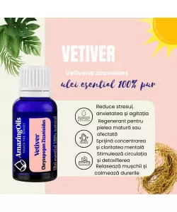  VETIVER -Ulei esential 100% pur -  VETIVER  (Chrysopogon zizanioides) 15 ml 